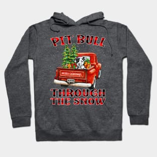 Christmas Pit Bull Through The Snow Dog Santa Truck Tree Hoodie